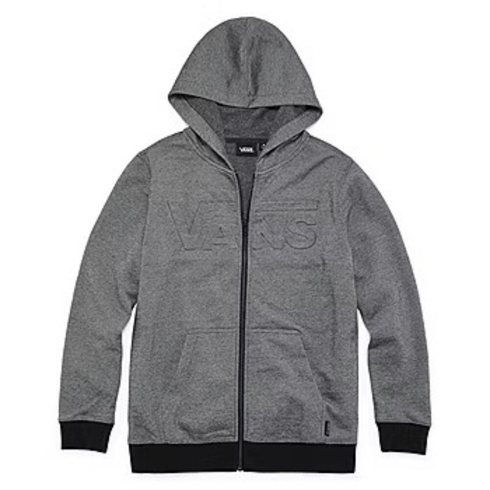NWT Vans Big Boys Heather Gray Zipper Hoodie with Black Accents Large